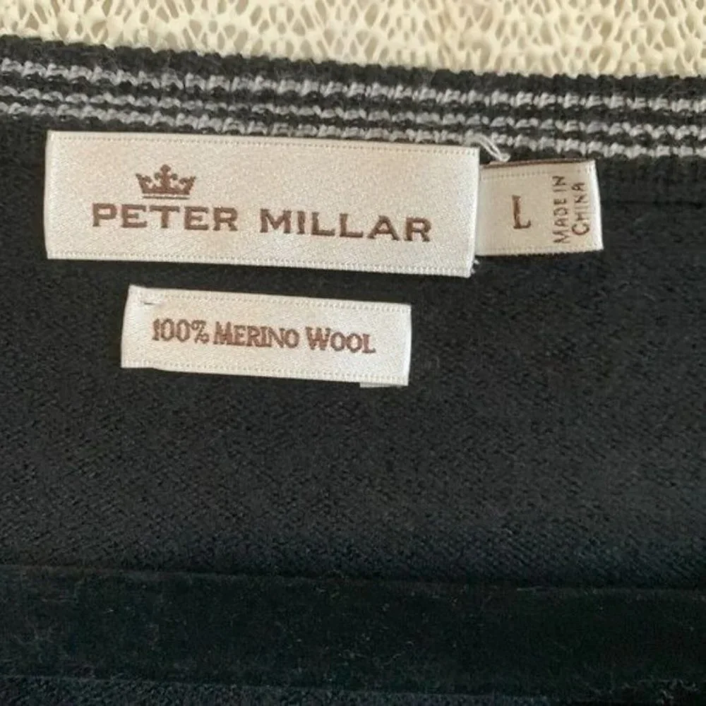 Peter Millar Men's Sweater Large Black Merino Wool Knit Long Sleeve V-Neck